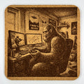 Bigfoot Gaming Cork Coaster – Sasquatch at the Computer