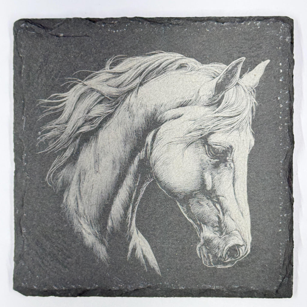 Graceful Horse Portrait Slate Coaster – Windblown Mane Art
