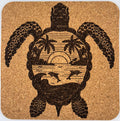Island Sunset Sea Turtle Square Cork Coaster – Coastal Ocean Art