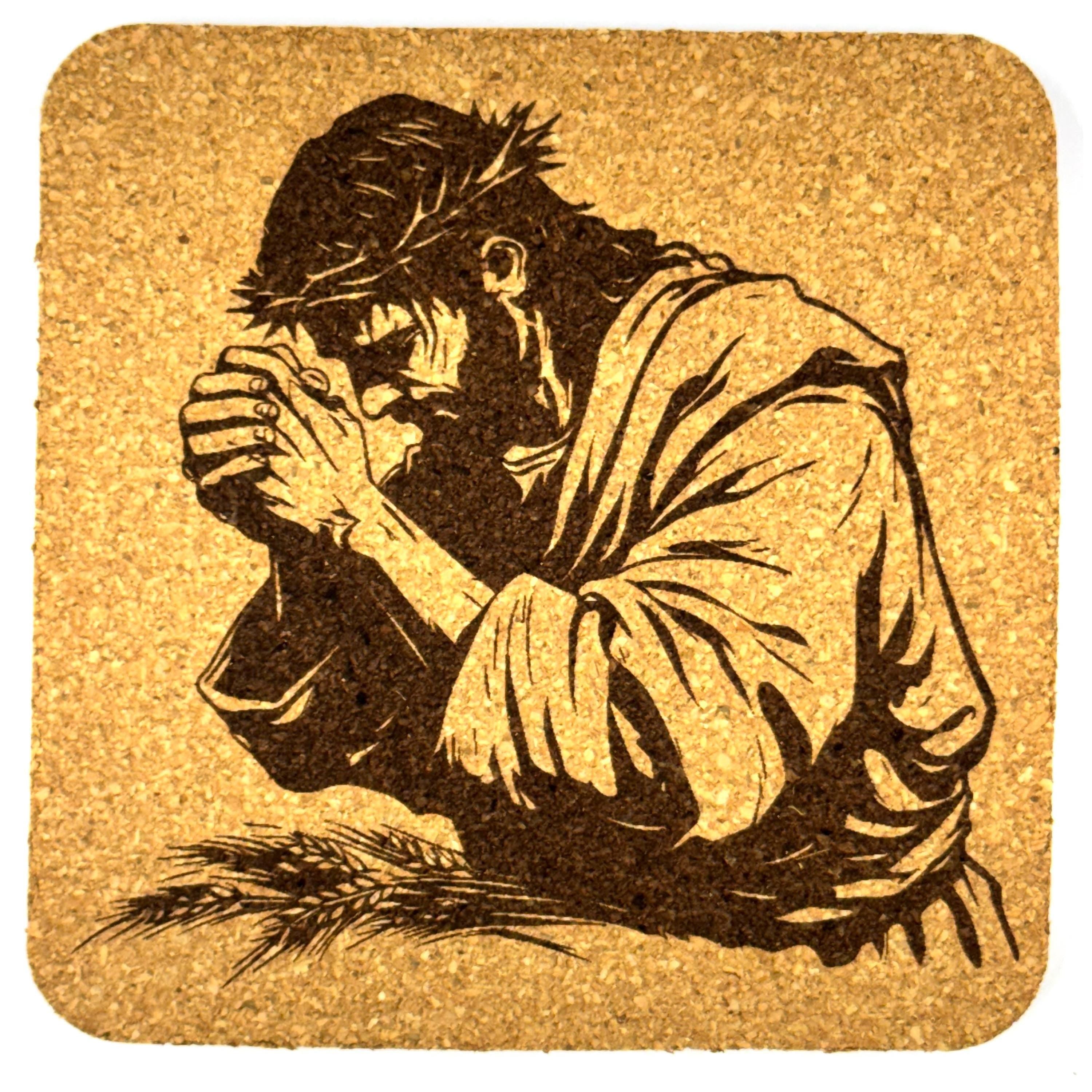 Jesus Praying Cork Coaster – Christian Faith Artwork