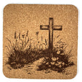Rustic Wildflower Path Cross Laser Engraved Cork Coaster
