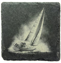 Racing Sailboat Cutting Through Waves – Laser Engraved Slate Coaster