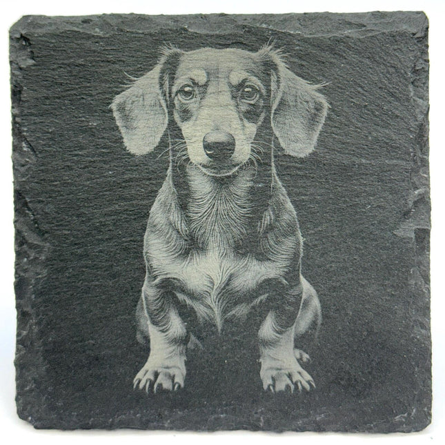 Wiener Dog Portrait Coaster – Natural Slate Stone