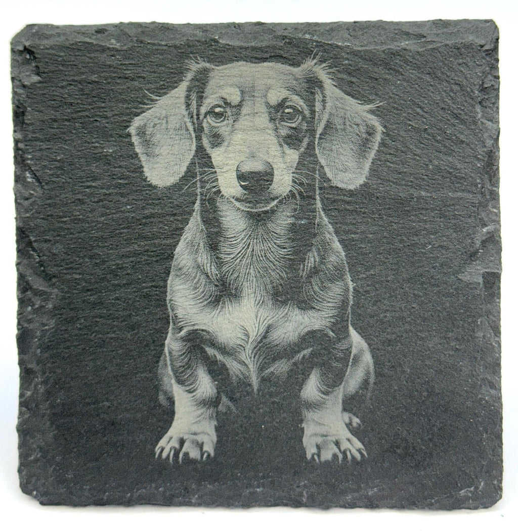 Wiener Dog Portrait Coaster – Natural Slate Stone