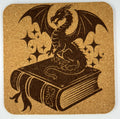 Dragon Perched on Ancient Book – Fantasy Cork Coaster