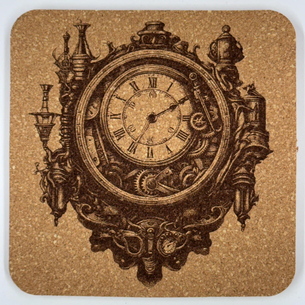 Victorian Steampunk Wall Clock Cork Coaster – Ornate Gear Design