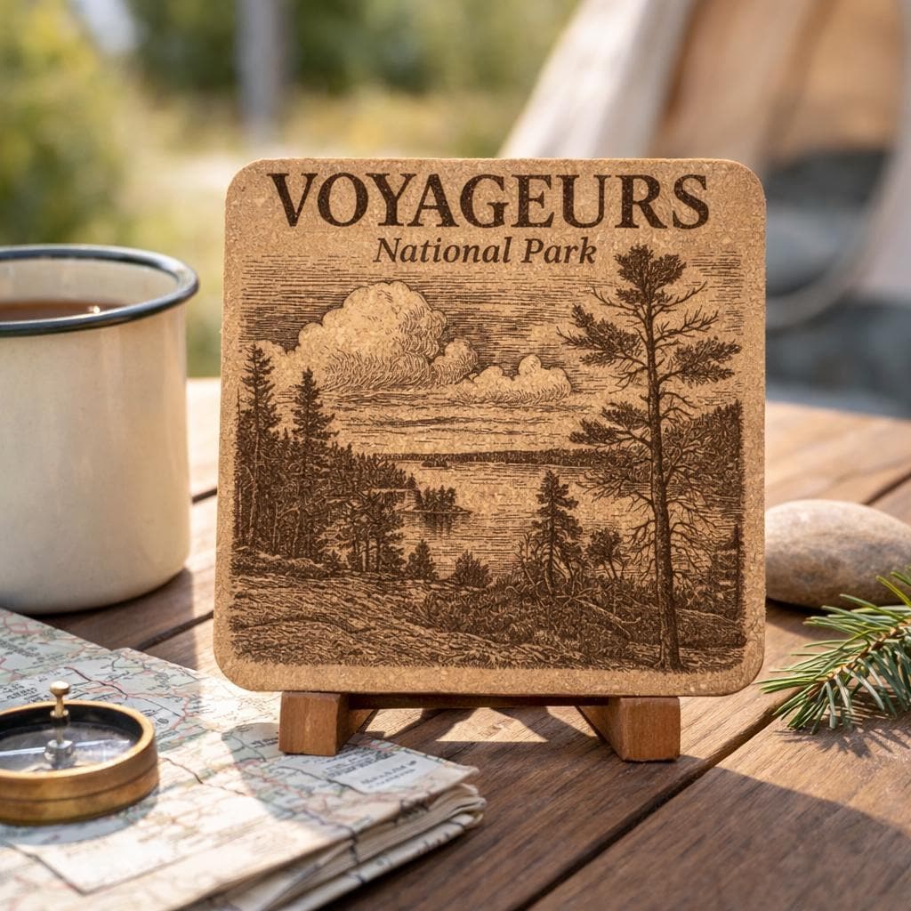 Voyageurs National Park Cork Coaster – Minnesota Lake Forest Engraved