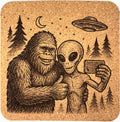 Bigfoot and Alien Selfie – Funny Cork Coaster