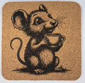Cozy Mouse Drinking Coffee – Whimsical Cork Coaster