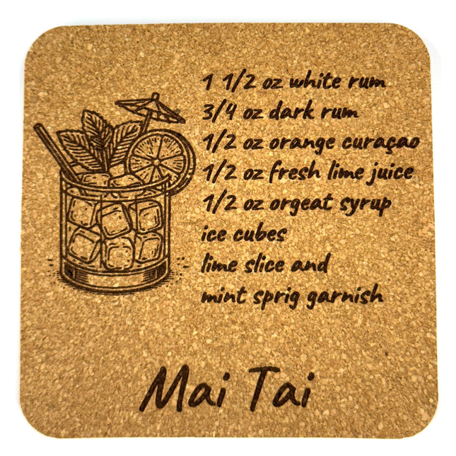 Mai Tai Recipe Cork Coaster – Tropical Cocktail Drink Decor