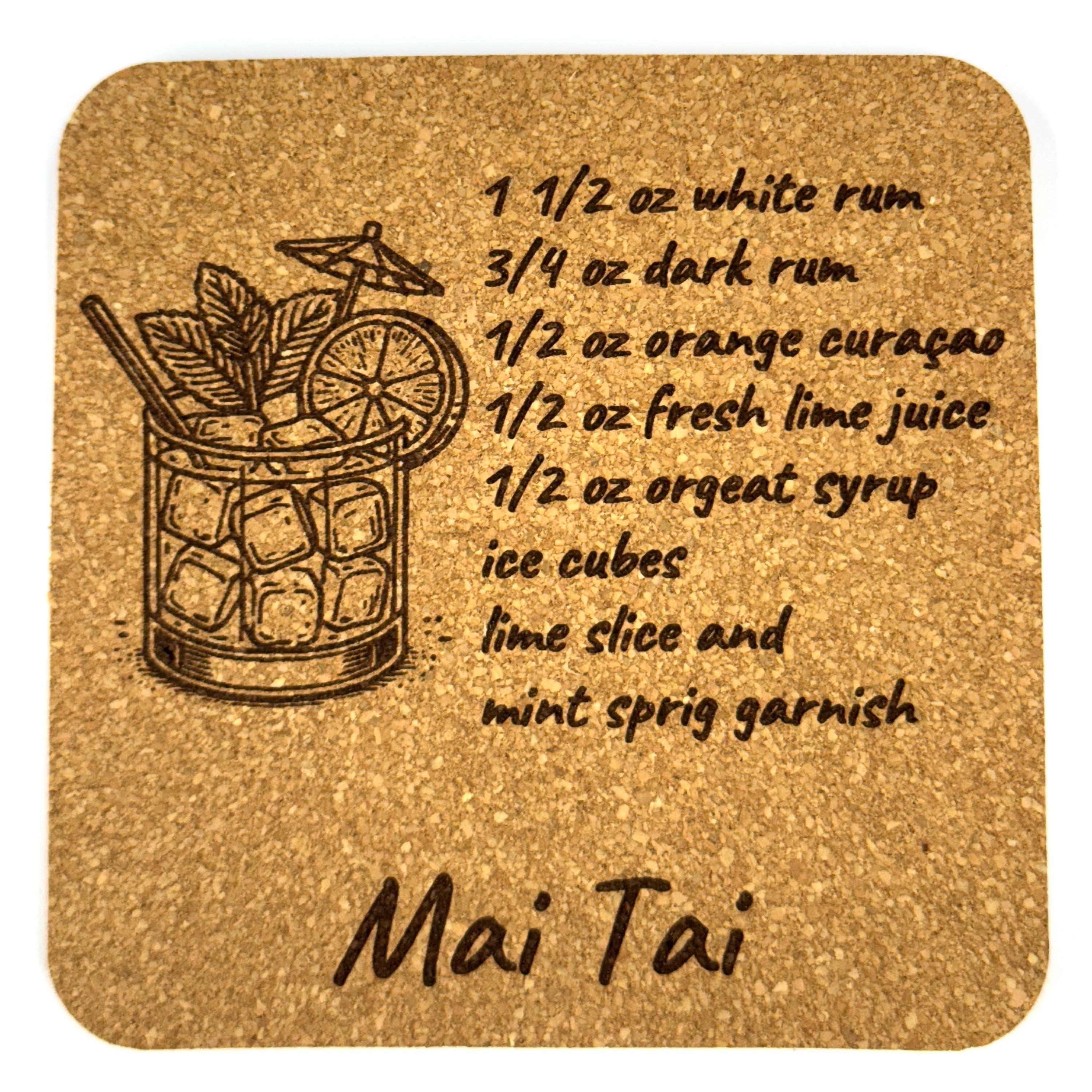 Mai Tai Recipe Cork Coaster – Tropical Cocktail Drink Decor