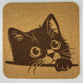 Peekaboo Black Cat Cork Coaster – Cute Curious Cat Design