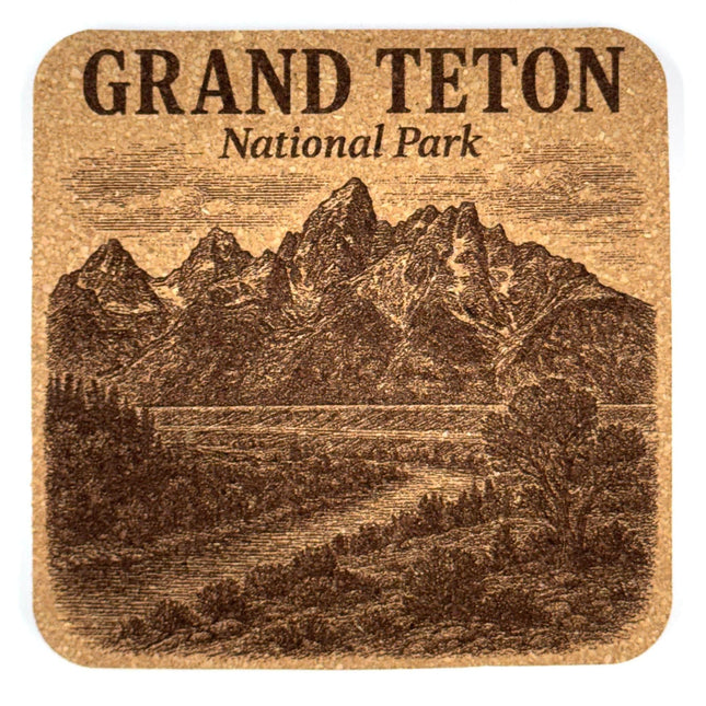 Grand Teton National Park Cork Coaster – Wyoming Mountain Art