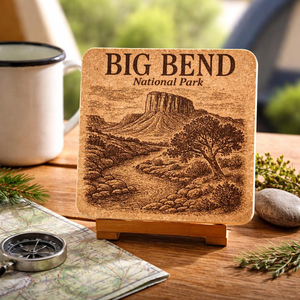 Big Bend National Park Cork Coaster – Texas Desert Landscape Art
