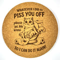 Sassy Cat Toilet Humor Funny Quote Sarcastic Cork Coaster Gift