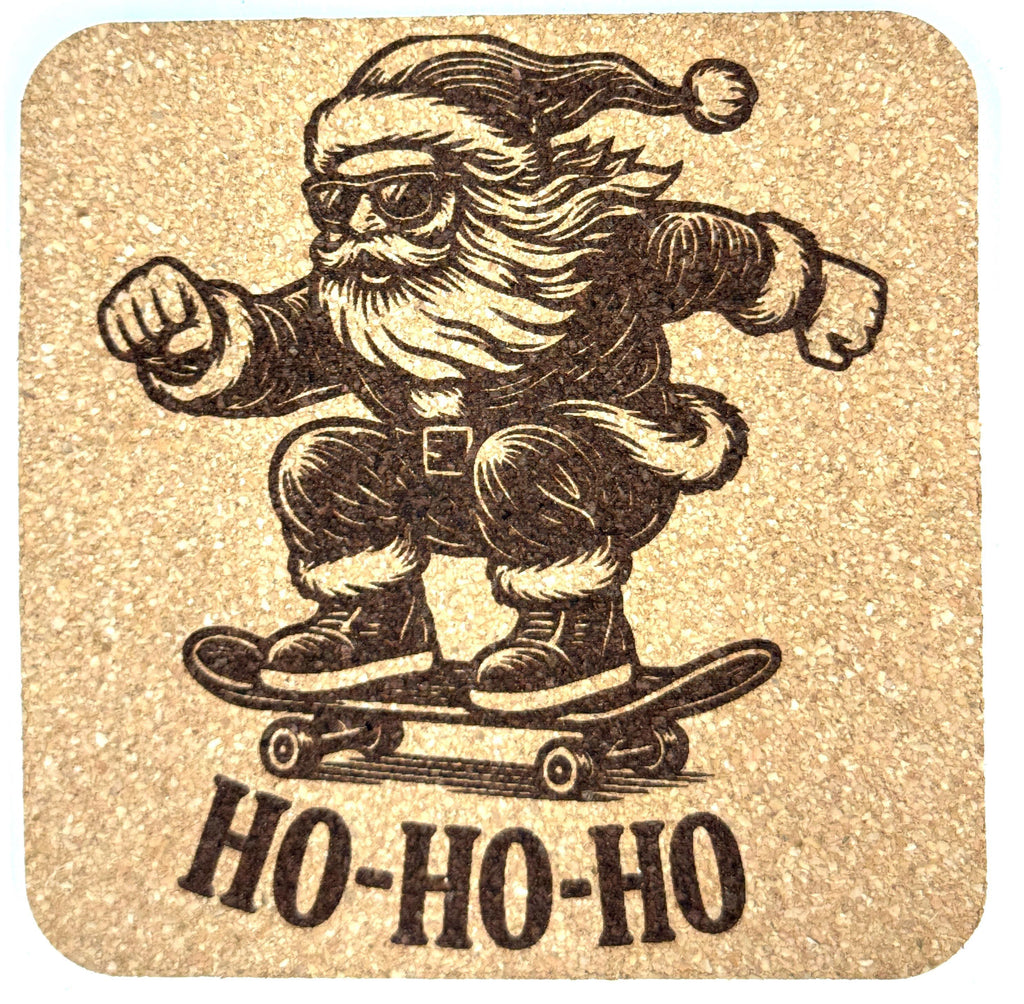 Skateboarding Santa Cork Coaster – Ho Ho Ho Fun Christmas Decor