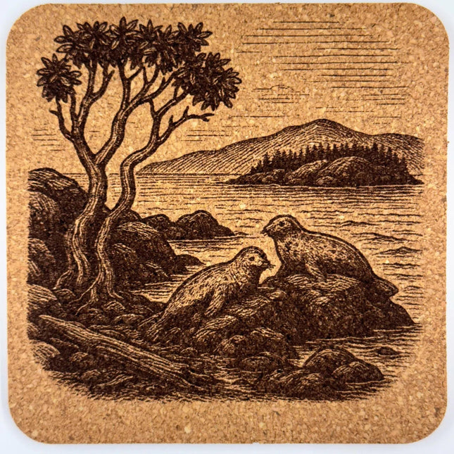 San Juan Seal Coaster – Engraved Cork Drink Coaster with Island Wildlife Scene