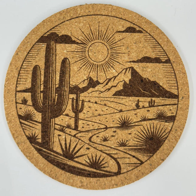 Southwestern Desert Cactus Cork Coaster – Sunlit Mesa Landscape