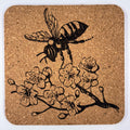 Bee and Wildflowers Illustration – Laser Engraved Cork Coaster