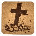 Broken Stone Cross Laser Engraved Cork Coaster