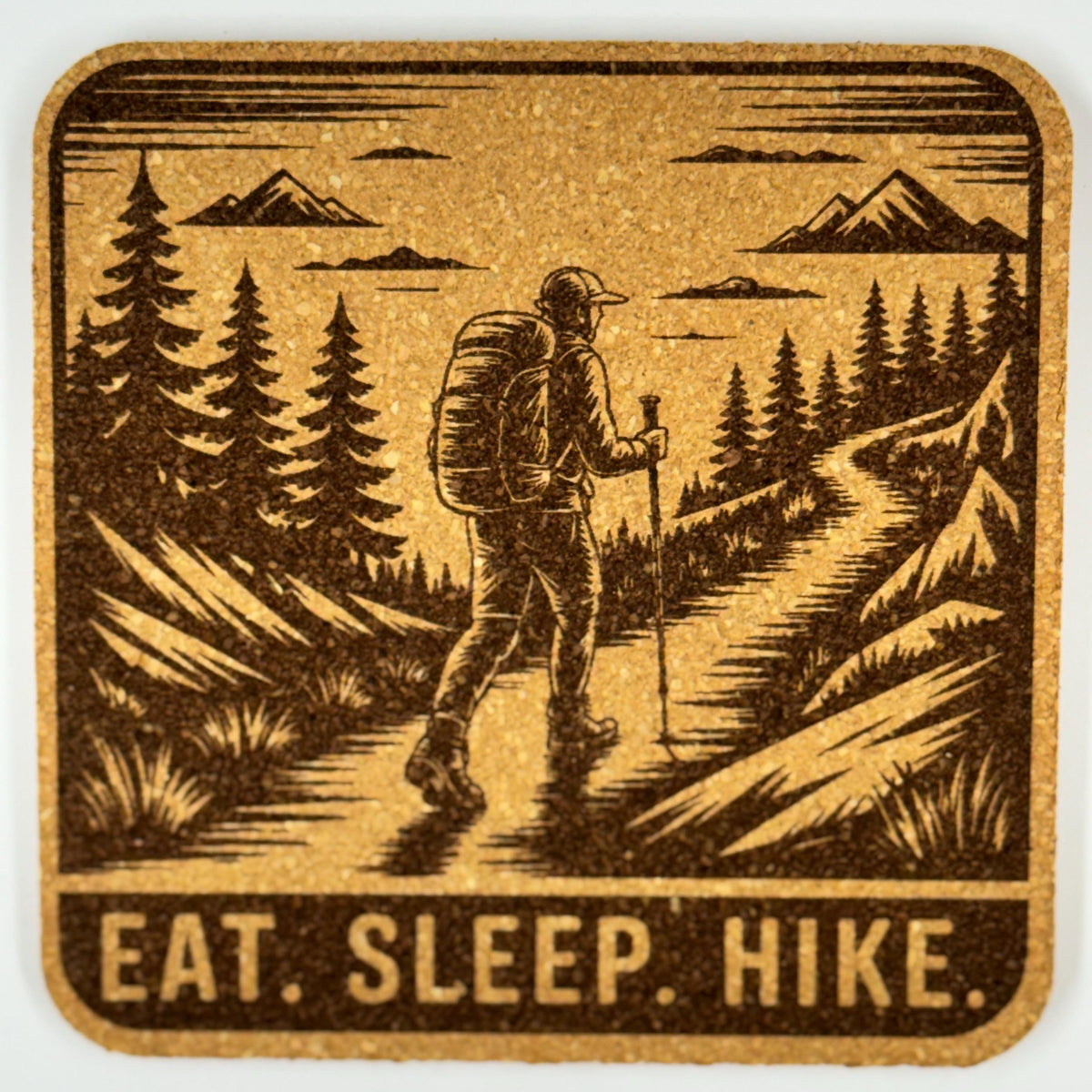 Eat Sleep Hike Cork Coaster – Hiking & Outdoor Adventure Decor