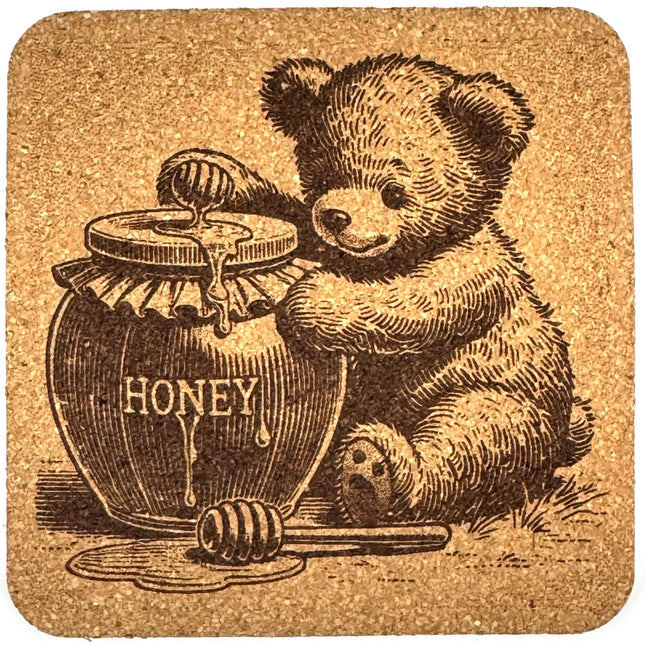 Sweet Bear with Honey Pot – Vintage Storybook Cork Coaster