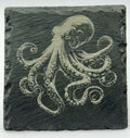 Flowing Octopus Slate Coaster – Artistic Ocean Engraved Stone
