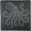 Curious Octopus Slate Coaster – Vintage Ocean Art Engraved Stone