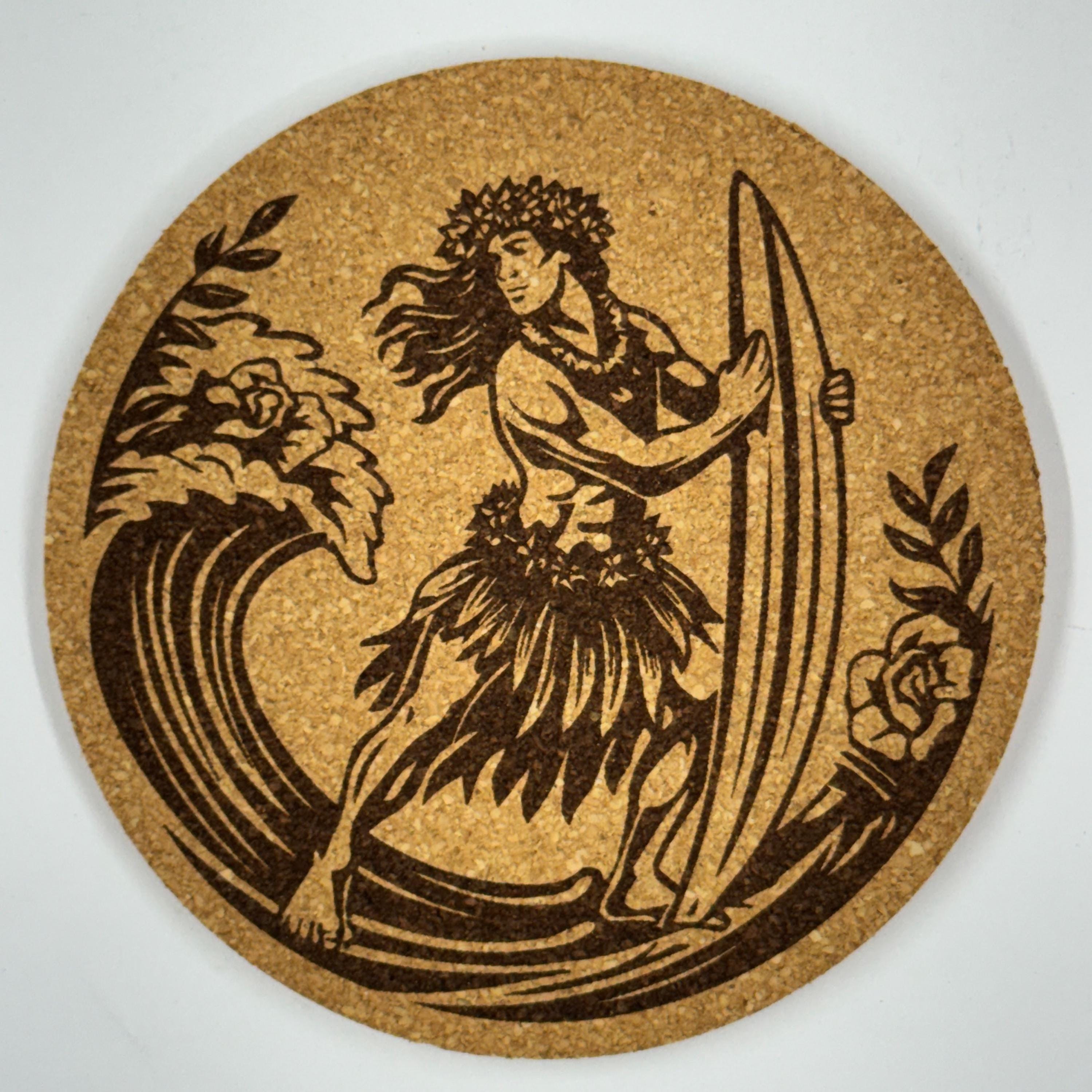 Island Warrior Surfer Hula Cork Coaster