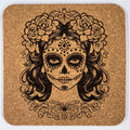 Sugar Skull Cork Coaster – Floral Día de los Muertos Art