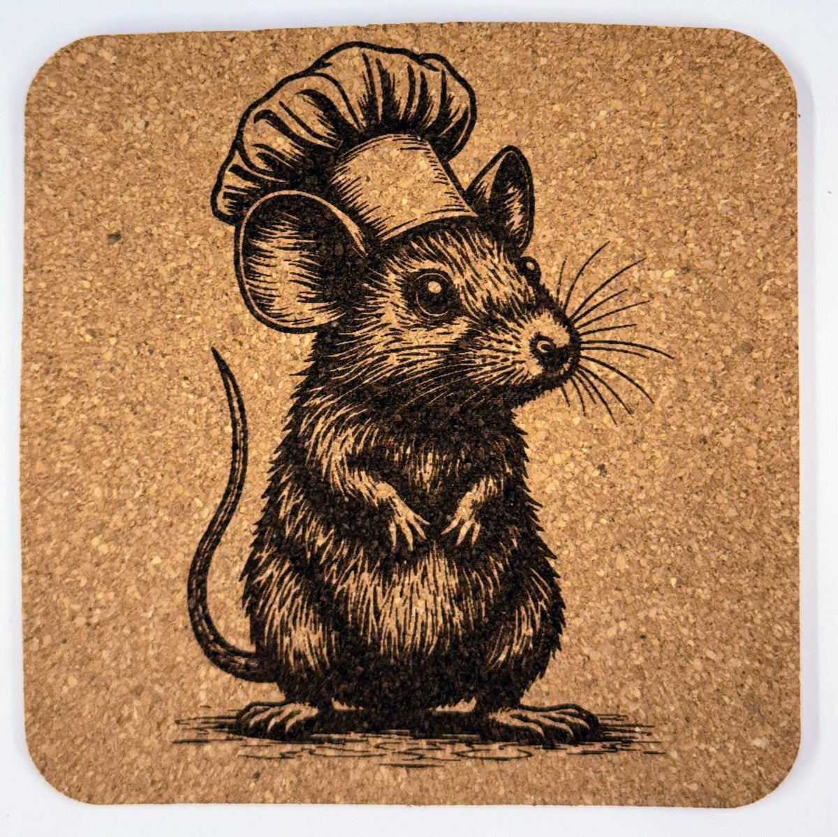 Chef Mouse Portrait – Vintage Style Cork Coaster