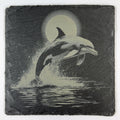 Dolphin Leaping Under the Moon – Engraved Slate Coaster