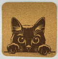 Curious Black Cat Cork Coaster – Playful Peeking Kitten Art
