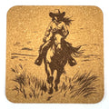 Cowgirl Prairie Ride Cork Coaster – Western Rustic Horse Country Decor