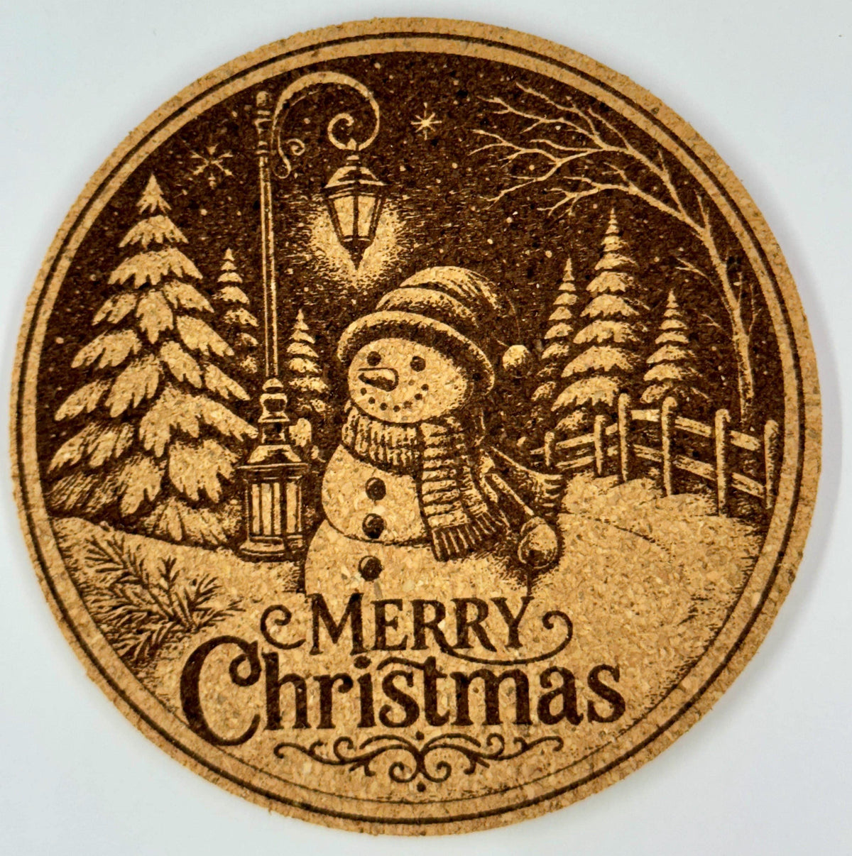 Snowman Christmas Cork Coaster – Cozy Winter Night Holiday Decor