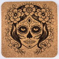 Floral Sugar Skull Cork Coaster – Day of the Dead Design