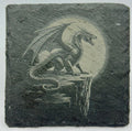 Cliffside Dragon Under Full Moon Slate Coaster – Fantasy Dragon Art