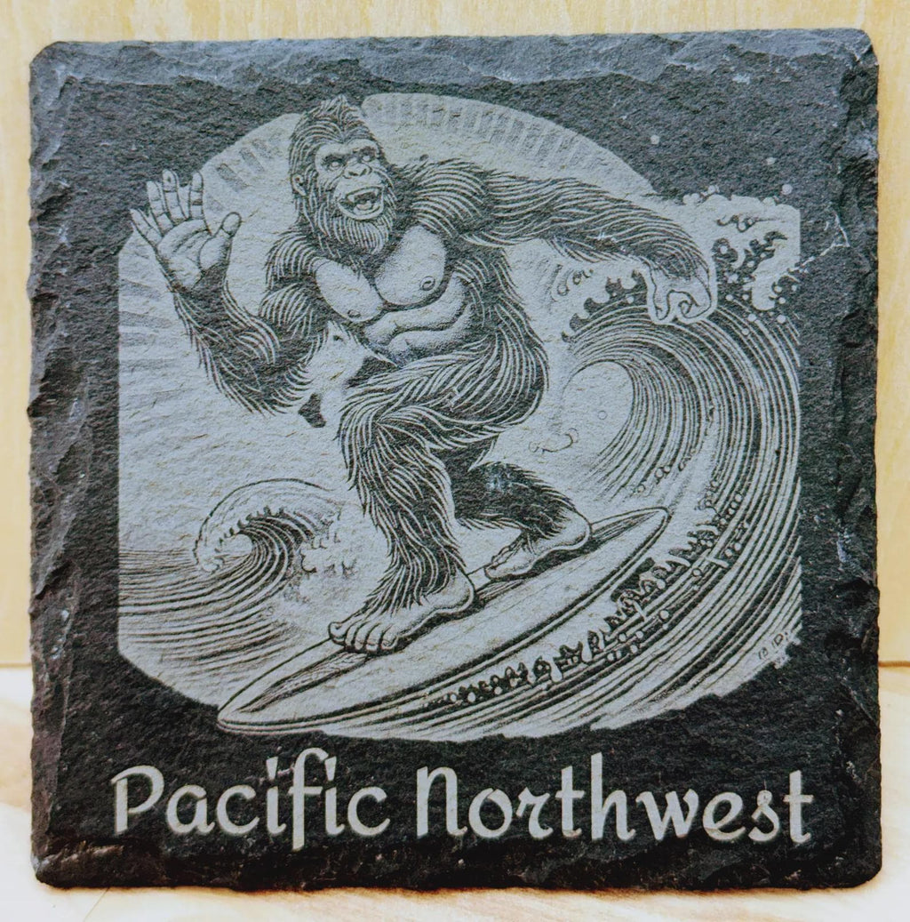 Surfing Bigfoot – Pacific Northwest Slate Coaster