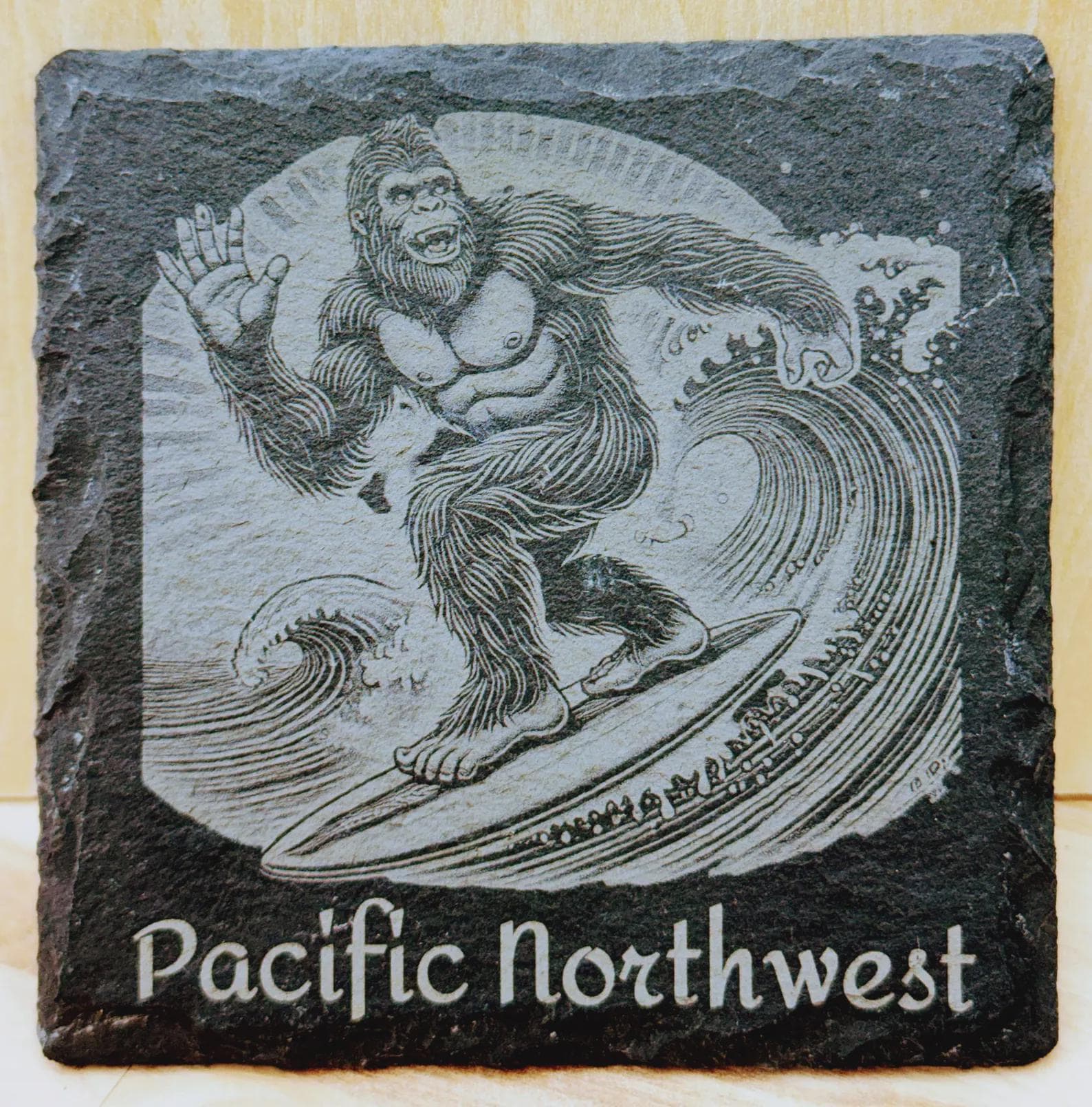 Surfing Bigfoot – Pacific Northwest Slate Coaster