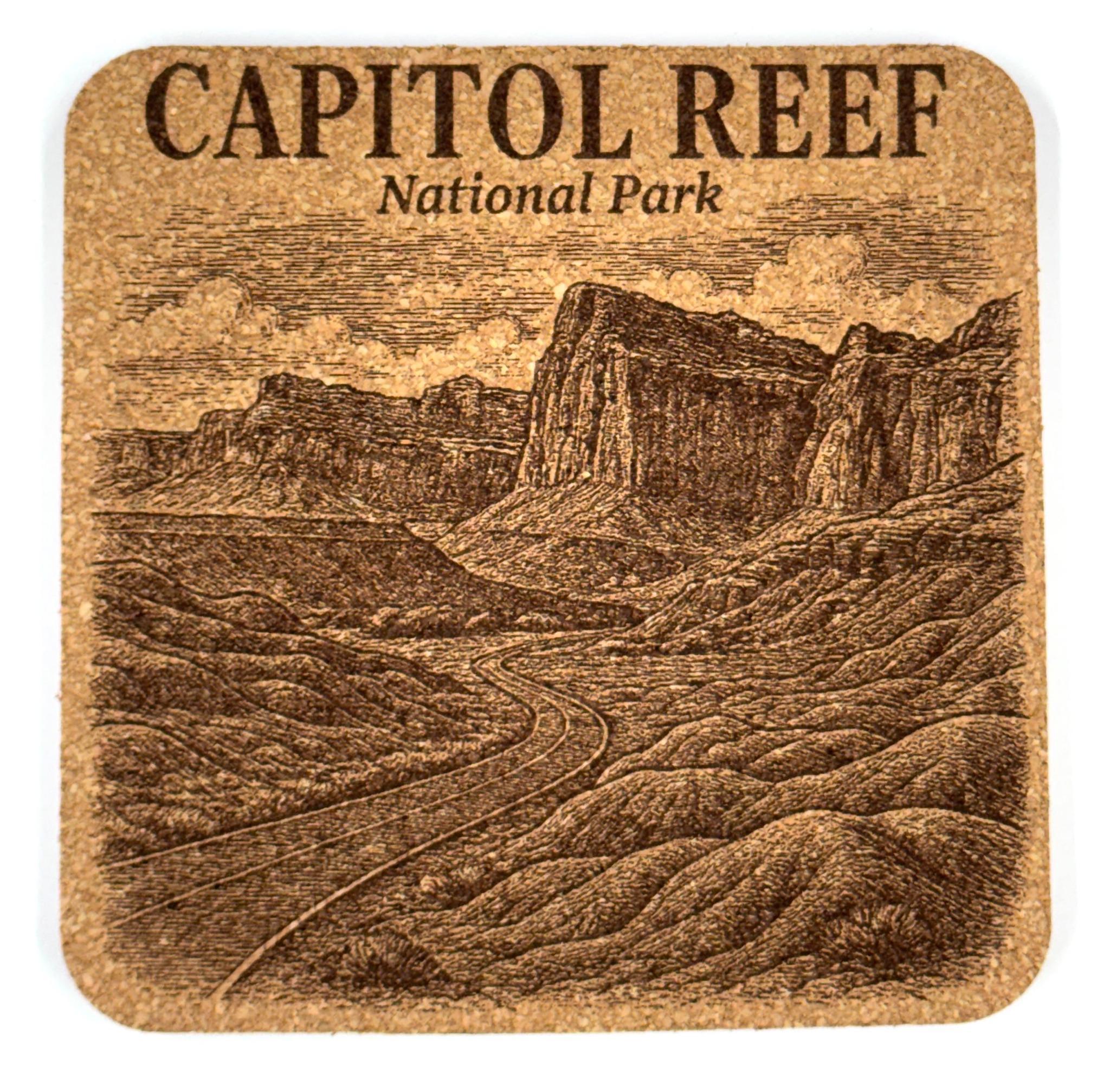 Capitol Reef National Park Cork Coaster – Utah Red Rock Landscape Art