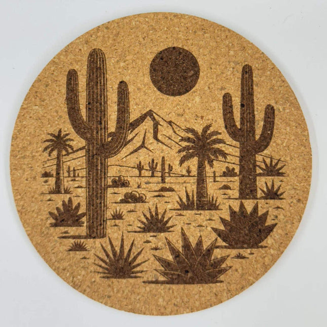 Desert Road & Cactus Cork Coaster – Vintage Southwestern Art