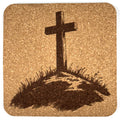 Minimal Hilltop Cross Laser Engraved Cork Coaster
