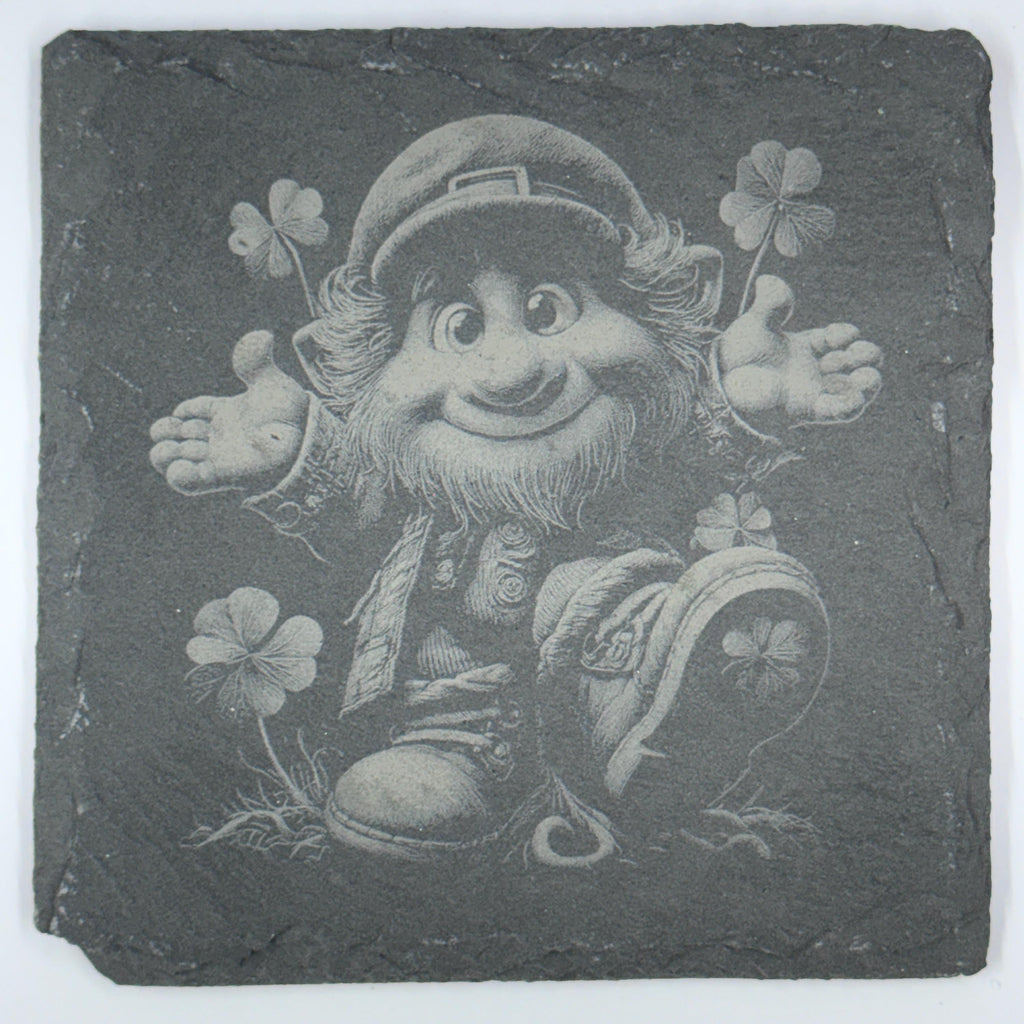 Friendly Leprechaun Slate Coaster with Pot of Gold