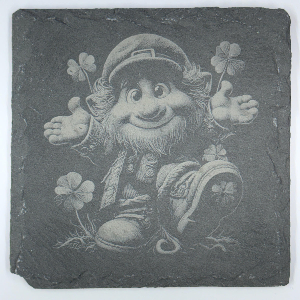 Friendly Leprechaun Slate Coaster with Pot of Gold