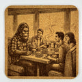 Bigfoot Friends Diner Cork Coaster – Cozy Sasquatch Scene