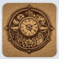Steampunk Compass Clock Cork Coaster – Mechanical Timepiece Art