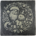 Santa and Snowman Wreath Slate Coaster – Classic Holiday Christmas Art