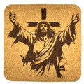 Risen Christ Coaster, Jesus with Cross Engraved Cork Coaster Christian Faith Design