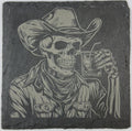 Cowboy Skeleton Toasting Drink – Vintage Skull Slate Coaster