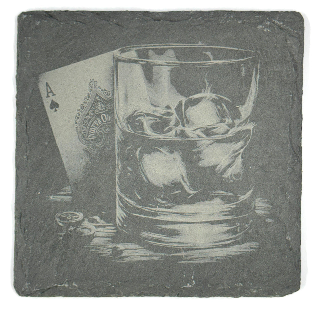 Ace of Spades Whiskey Glass Slate Coaster – Classic Poker Bar Design